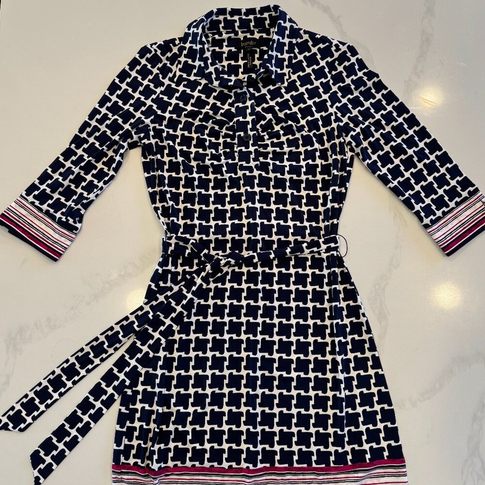 LAUNDRY by Shelli Segal - Geometric Navy & White Print Dress - NWOT - Size 6